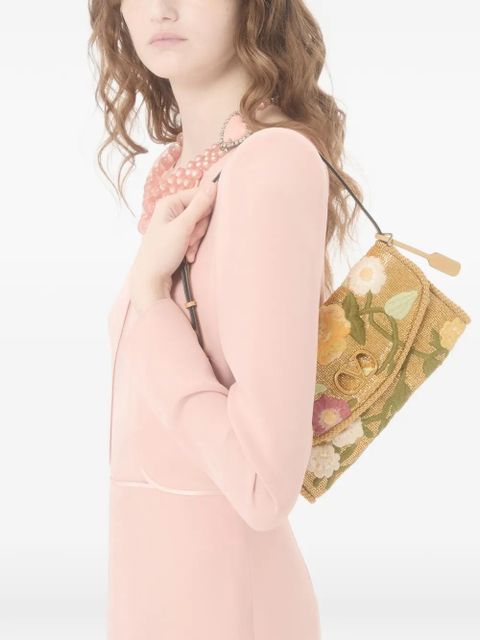 Valentino Garavani small DeVain embroidered shoulder bag - Neutrals