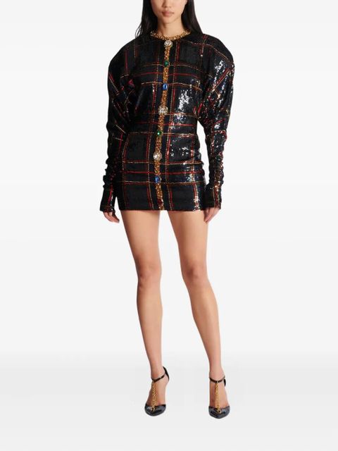 Balmain sequin-embellished plaid dress - Black