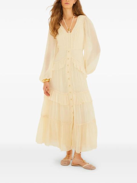 FARM Rio ruffled V-neck maxi dress - Neutrals - zdjęcie produktu nr 1