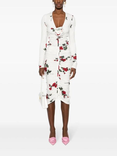 Magda Butrym rose-print ruched midi skirt - White - zdjęcie produktu nr 2