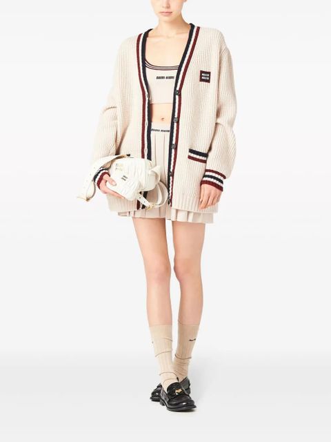 Miu Miu stripe-detail V-neck cardigan - Neutrals - zdjęcie produktu nr 2