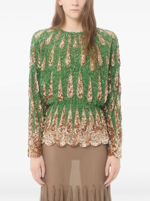 Valentino Garavani Embroidered Chiffon Top - Green