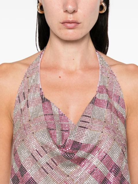 Self-Portrait crystal-embellished halter top - Pink