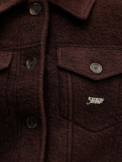 Tommy Jeans kurtka z dodatkiem wełny kolor brązowy przejściowa oversize DW0DW21662