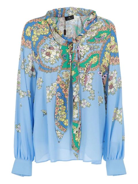 ETRO floral-paisley-pattern tie-neck top - Blue - zdjęcie produktu nr 1