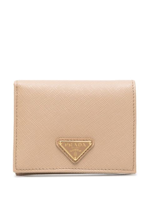 Prada small triangle-logo plaque leather wallet - Neutrals