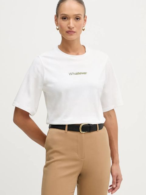 Sisley t-shirt bawełniany damski kolor beżowy 3I1XL107Y - zdjęcie produktu nr 1