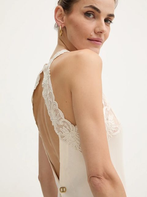 Twinset sukienka kolor beżowy maxi dopasowana 252TT2240