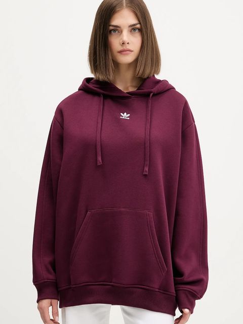 adidas Originals bluza Os Hoodie Fl damska kolor bordowy z kapturem gładka KW1900 - zdjęcie produktu nr 1