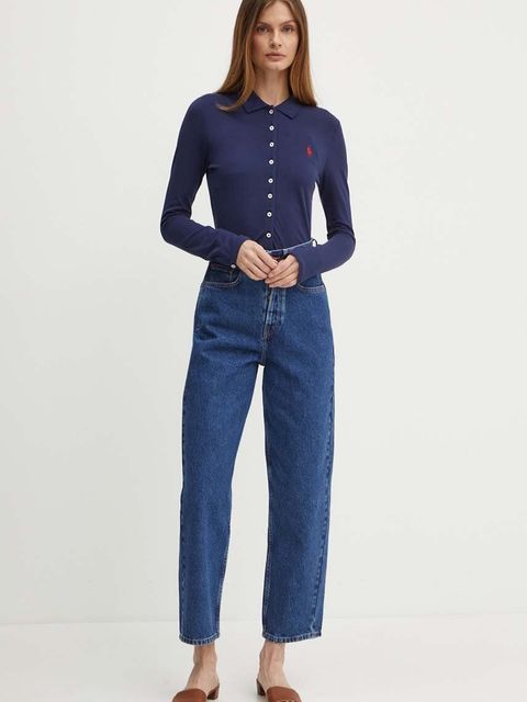 Polo Ralph Lauren koszula damska kolor granatowy slim z kołnierzykiem klasycznym 211941176