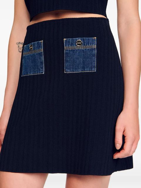 SANDRO ribbed denim-pocket mini skirt - Blue