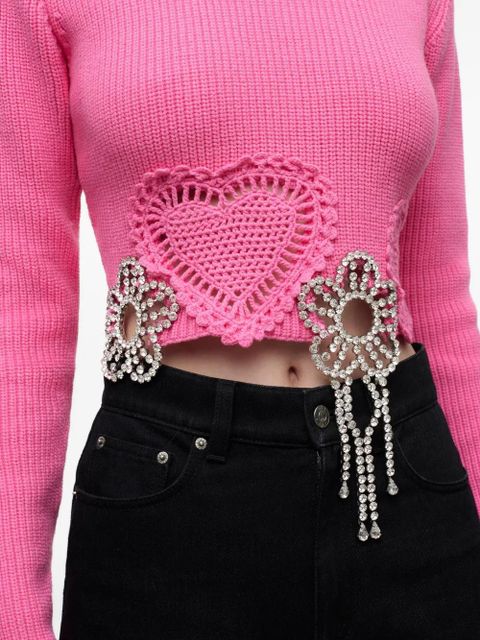 AREA crochet-flower crystal-embellished sweater - Pink