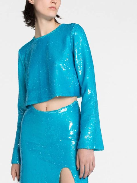 GANNI sequin-embellished crop top - Blue - zdjęcie produktu nr 2