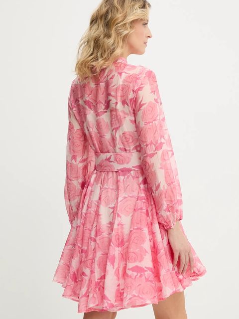 Answear.LAB sukienka z jedwabiem kolor różowy mini rozkloszowana