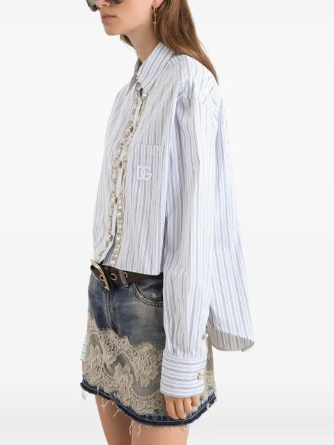 Dolce & Gabbana striped-detail embellished shirt - White