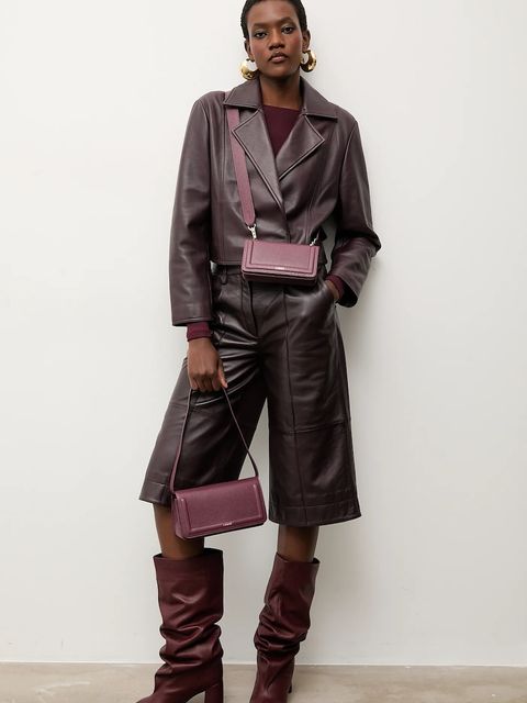 Answear.LAB ramoneska skórzana kolor bordowy przejściowa