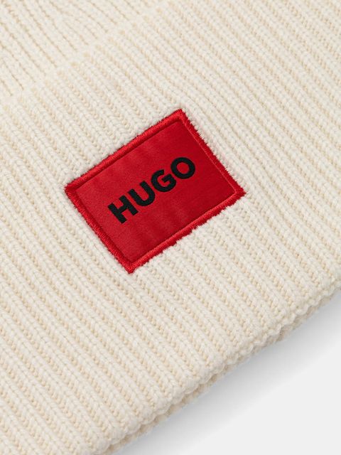 HUGO czapka wełniana kolor beżowy z grubej dzianiny wełniana 50502579