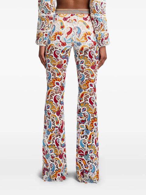 ETRO paisley-macramé flared trousers - White