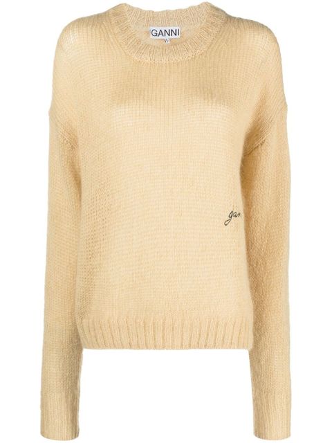 GANNI logo-embroidered knitted jumper - Neutrals - zdjęcie produktu nr 1