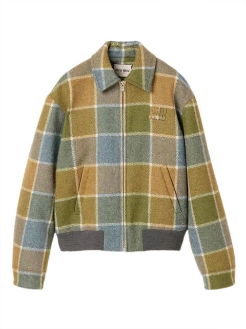 Miu Miu checked embroidered-logo jacket - Brown - zdjęcie produktu nr 1