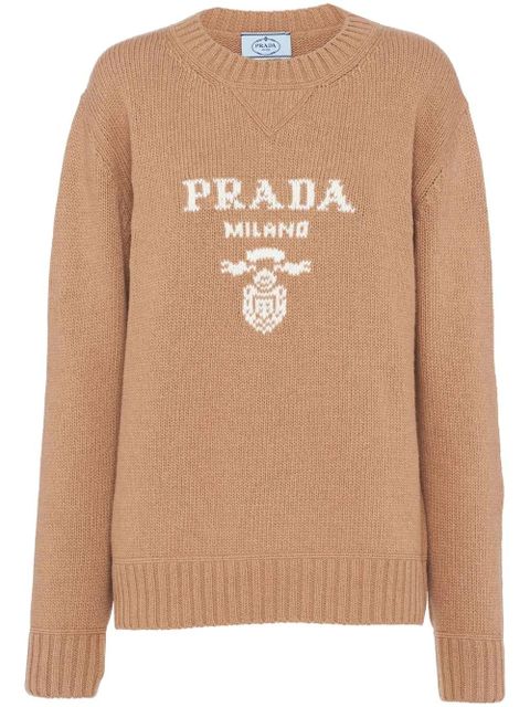 Prada crew-neck logo intarsia knit jumper - Brown - zdjęcie produktu nr 1