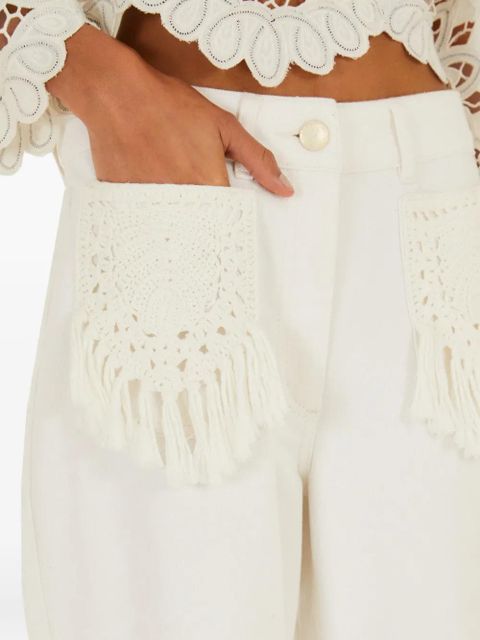 FARM Rio crochet-pockets trousers - White