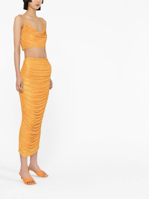 Self-Portrait crystal-embellished crop top - Orange