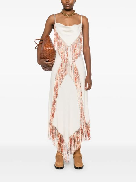 Rabanne fringed asymmetric midi dress - Neutrals