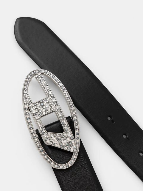 Diesel pasek skórzany OVAL D LOGO B-1DR STRASS damski kolor czarny X09611.P6364 - zdjęcie produktu nr 2
