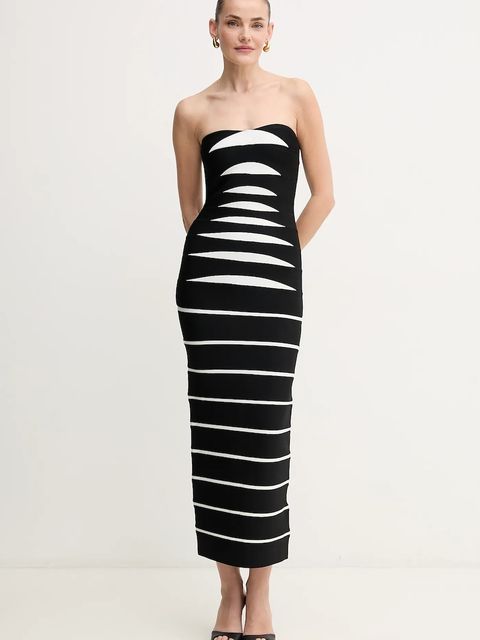Herve Leger sukienka Cameron kolor czarny midi dopasowana HLT8513508