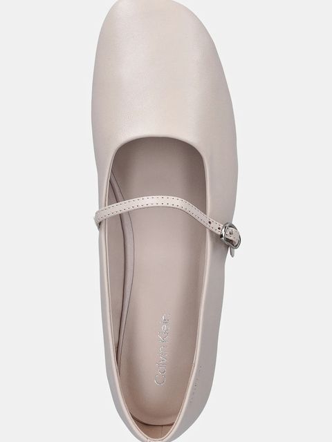 Calvin Klein baleriny skórzane OBLIQUE BALLERINA MJ LTH HDW kolor beżowy HW0HW02847