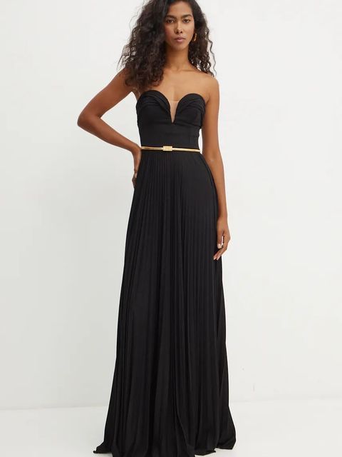 Elisabetta Franchi sukienka kolor czarny maxi rozkloszowana AB62847E2