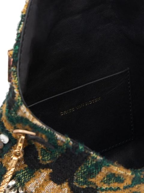 DRIES VAN NOTEN bead-embellished envelope clutch bag - Green