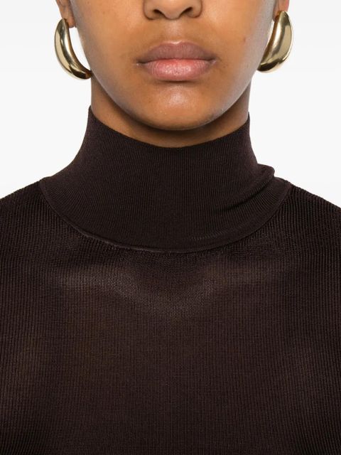 Self-Portrait high-neck ribbed top - Brown
