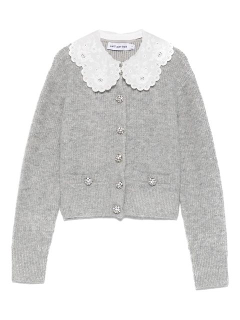 Self-Portrait scalloped-collar embellished cardigan - Grey - zdjęcie produktu nr 1