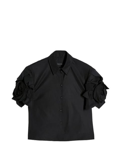 Simone Rocha rose puff-sleeve cropped cotton shirt - Black - zdjęcie produktu nr 1