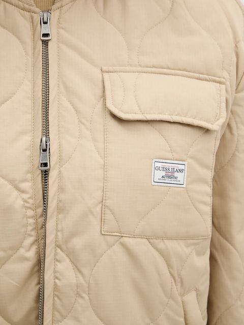 Guess Jeans kurtka kolor beżowy przejściowa oversize W5YL26 WHG02