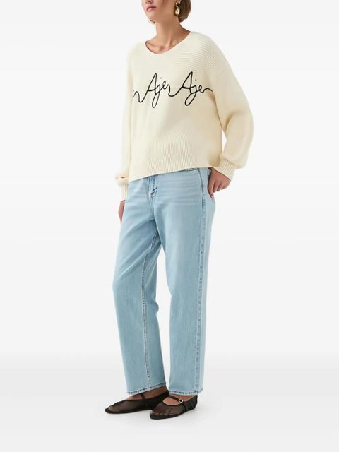 Aje logo-embroidery long-sleeve sweater - Neutrals
