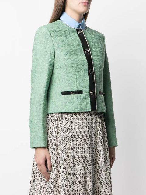 Ferragamo leather-trim tweed jacket - Green