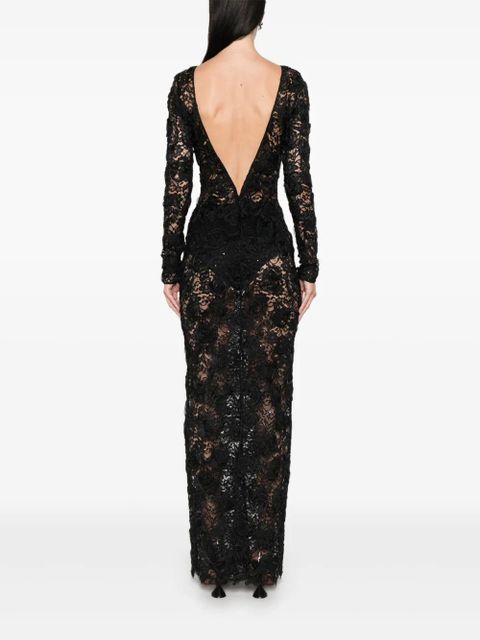 Alessandra Rich sequin-embellished floral-appliqué maxi dress - Black - zdjęcie produktu nr 2