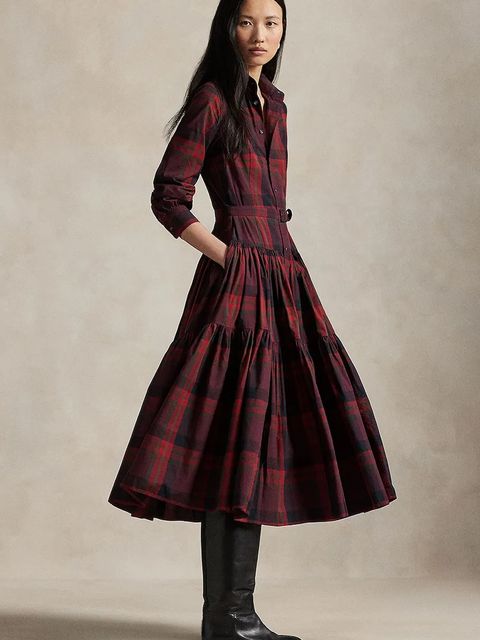 Polo Ralph Lauren sukienka kolor bordowy midi rozkloszowana 211A13260