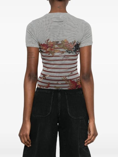 Jean Paul Gaultier striped floral T-shirt - Grey
