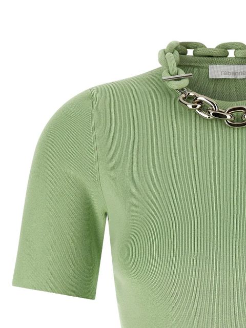 Rabanne embellished-collar ribbed T-shirt - Green