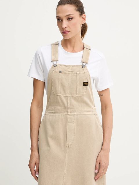 G-Star sukienka jeansowa 0 kolor beżowy maxi prosta D26965.E078