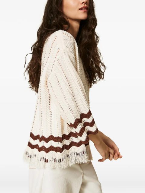 TWINSET zigzag-print fringed top - White