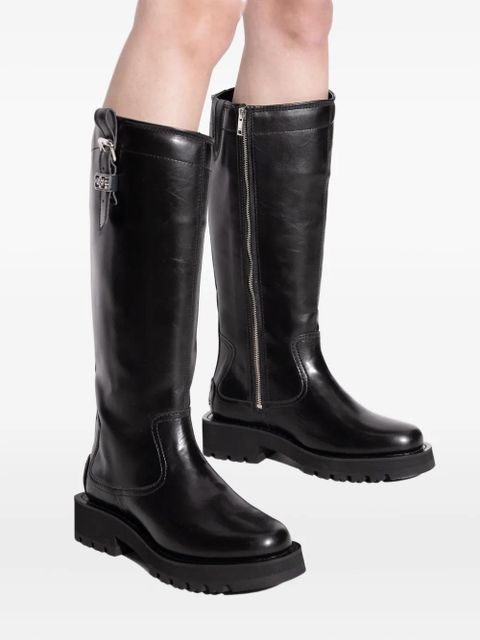 GANNI buckle-detail zipped knee-high boots - Black