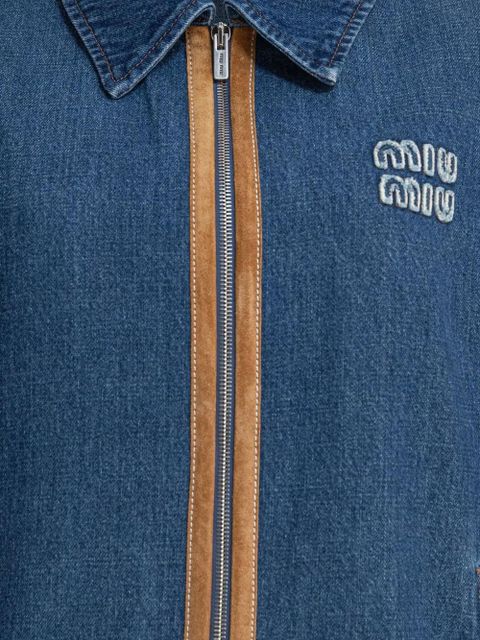 Miu Miu embroidered-logo suede-trimmed denim jacket - Blue