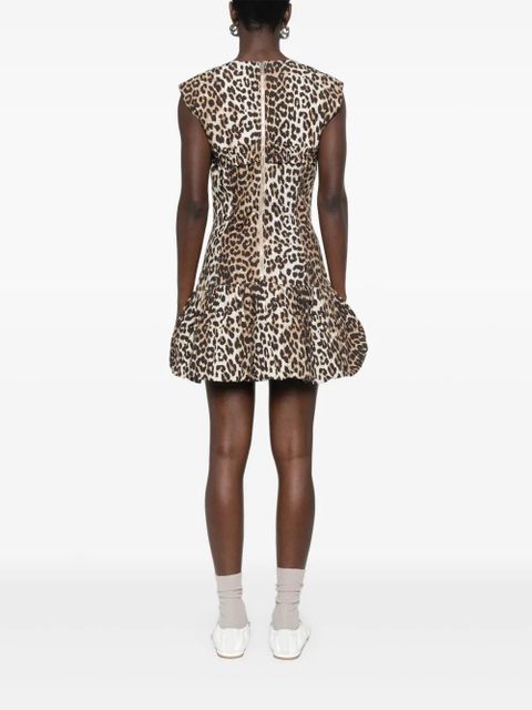 GANNI leopard-print cotton mini dress - Brown