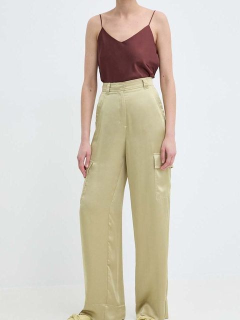 Marella spodnie damskie kolor zielony szerokie high waist 2413131131200