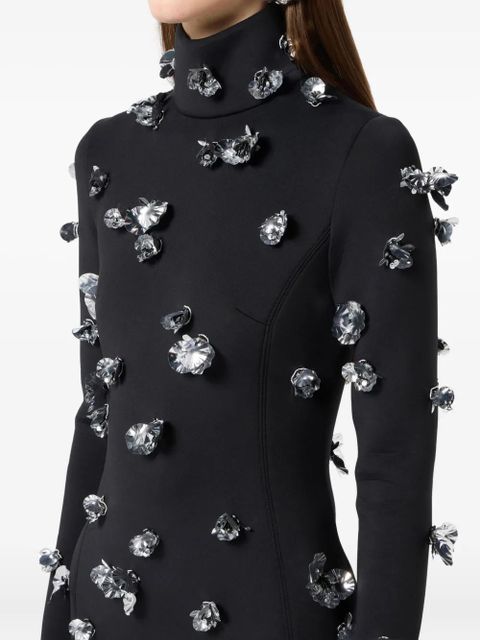 Blumarine flower-embellished mini dress - Black
